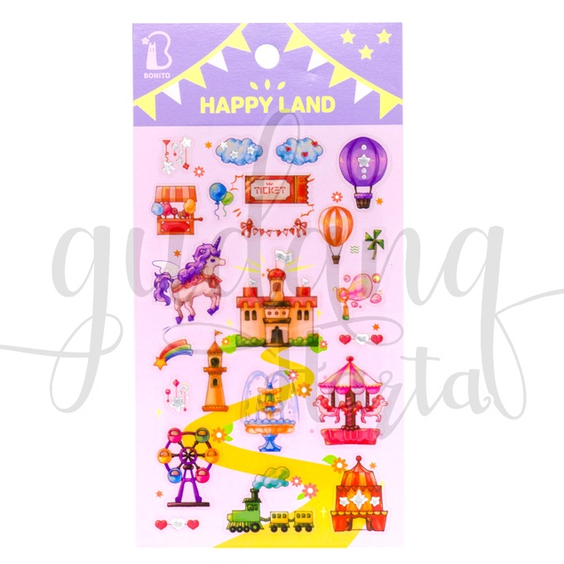 Stiker Bonito Happy Land Sticker Motif Kuda Mainan Sirkus Unik DIY Scrapbook GH 303324