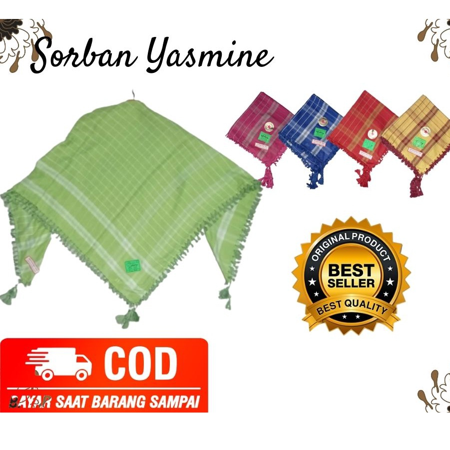 Sorban Arafat Yasmeen Dasar Putih / Sorban Haji Kotak Kuncir Dasar Putih/ sorban yasmen/ sorban yasmin/ sorban yasmuine