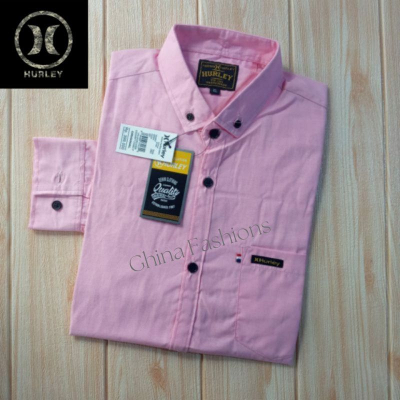 Kemeja  pink Polos Lengan Panjang Original Hurley Model Slimfit  Kemeja cowo polos lengan panjang sl