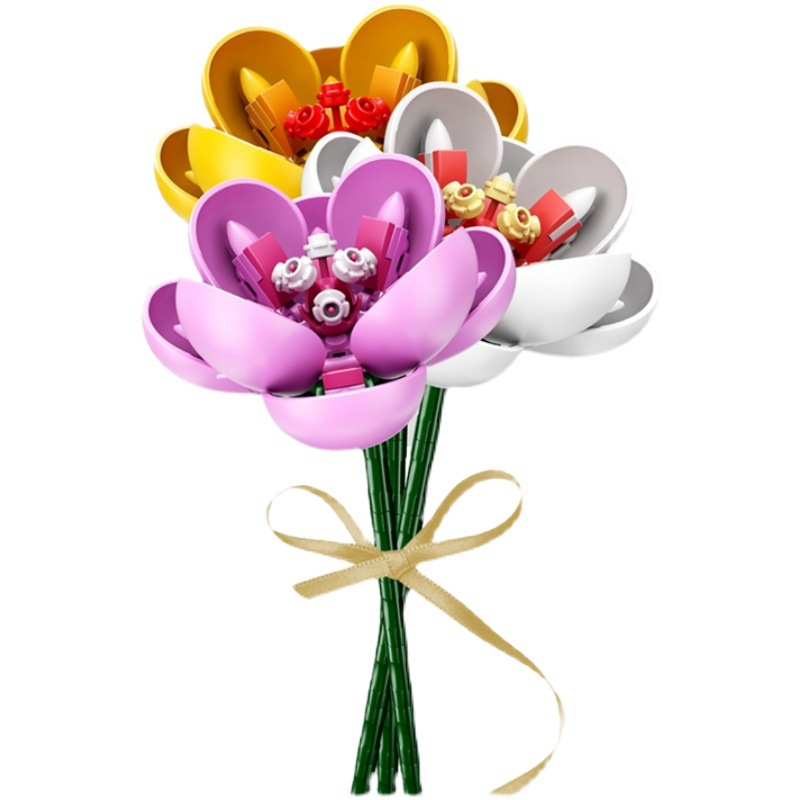 Mainan Brick Balok DIY Buket Bunga Blok Susun Bangunan Flower Bouquet Untuk Dekorasi Meja Hadiah Ulang Tahun
