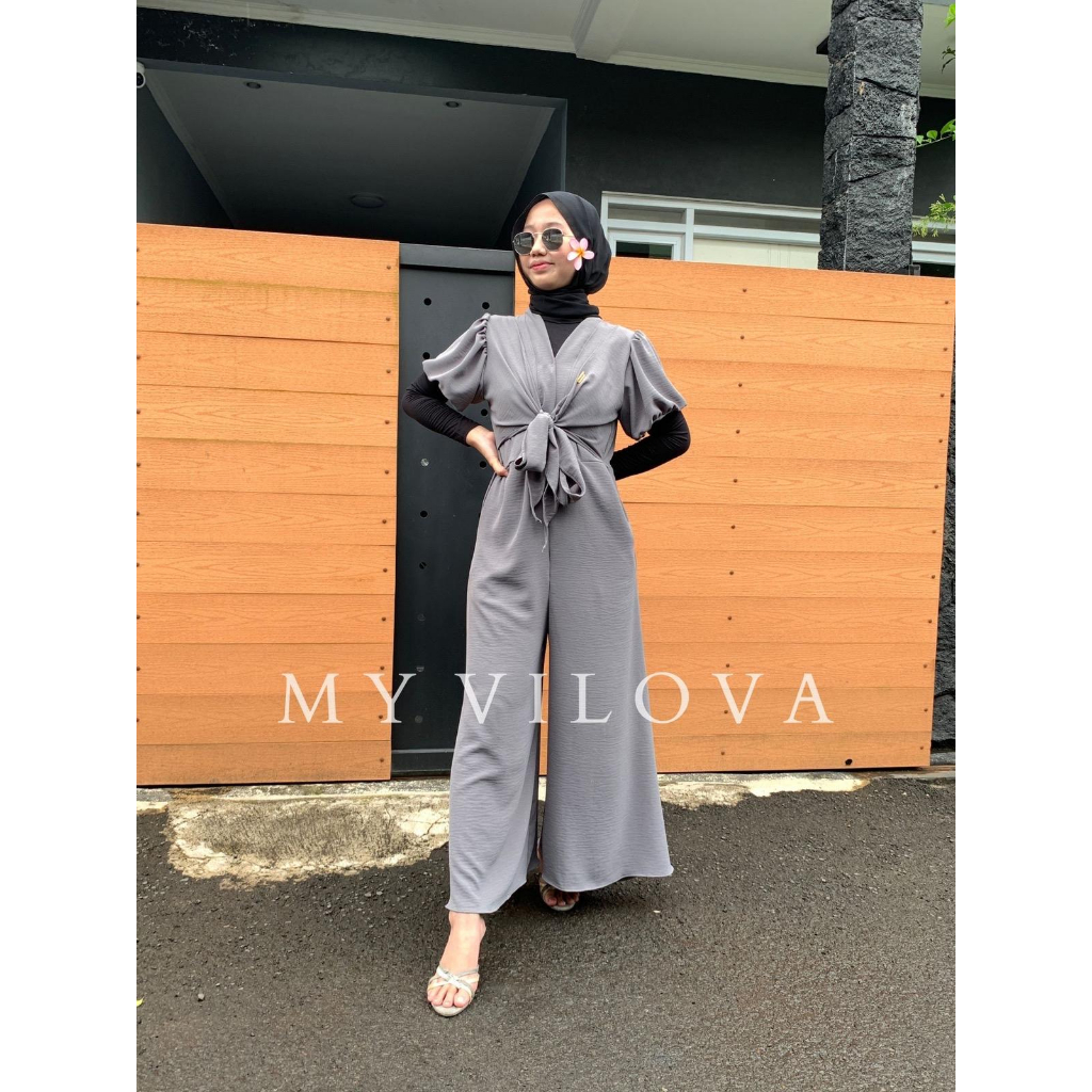 Kekinian Aurel Long Jumpsuit S-XL Premium Crinkle Airflow Fashion Muslim Wanita Terbaru COD Jumpsuit Crinkle Viral Setelan Crinkle Wanita Jumpsuit Crinkle Murah