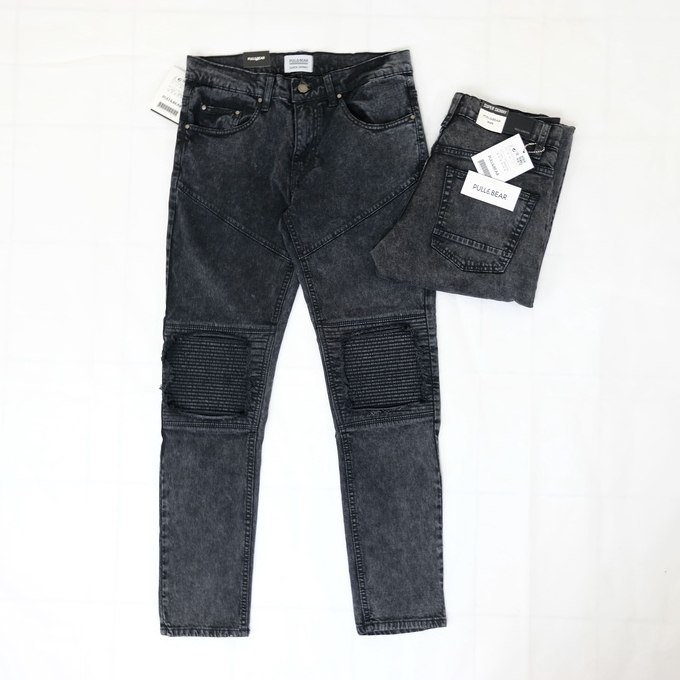 SKINNY JEANS BIKERS PATCH BLACK ACID PRIA PULL&amp;BEAR SOFT JEANS