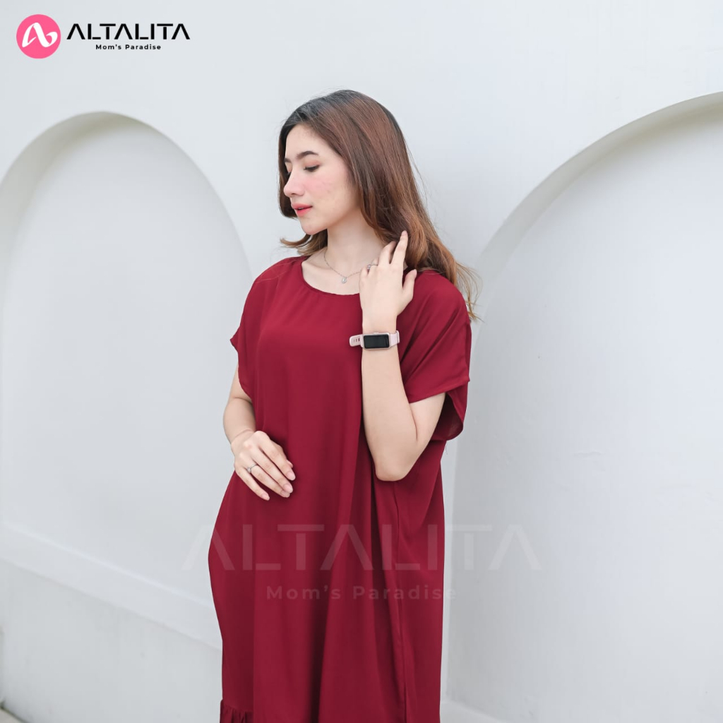 Altalita - Daster Ruffle Polos Kekinian Jumbo LD 120 | Daster Viral Polos Panjang Selutut | Daster Rayon Polos Premium Non Busui