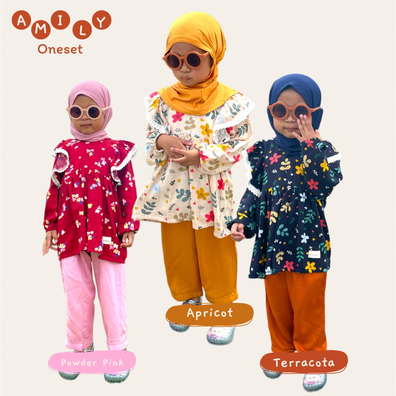 MOOSHY- Amily Oneset / setelan anak perempuan rayon 1 2 3 4 5 6 tahun / oneset anak perempuan rayon 1 2 3 4 5 6 tahun/ baju muslim anak perempuan