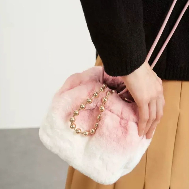 c aldora beaded handle furry bucket bag