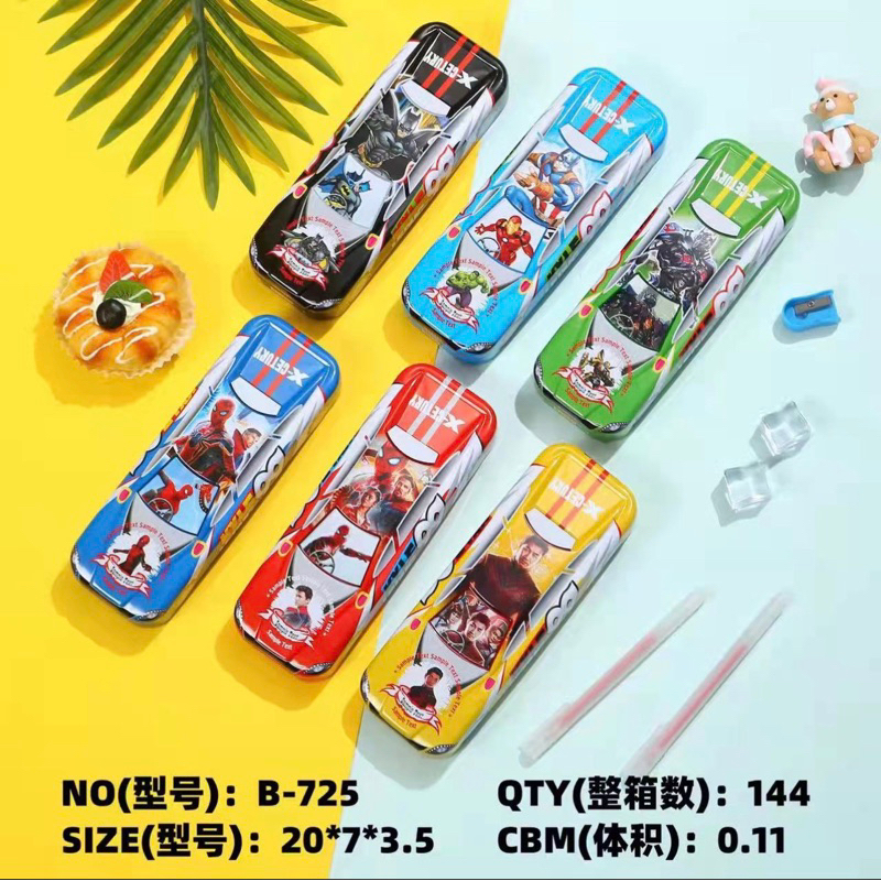 

pencil case kaleng bentuk mobil super hero satuan