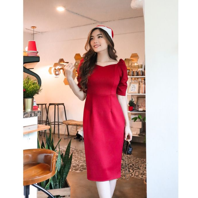 Casual Dress Wanita Elvina Midi Dress Casual Christmas