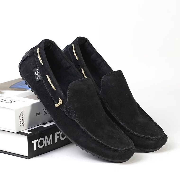 MORGAN BLACK - Sepatu Loafer Pria Kasual Original Suede Kulit Kuliah Kerja Kantor Sepatu Slip on Casual