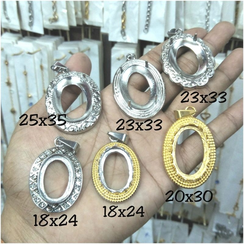 Cangkang/emban/rangka liontin batu titanium (stainless stell) 316L, 12 pcs (1 lusin)