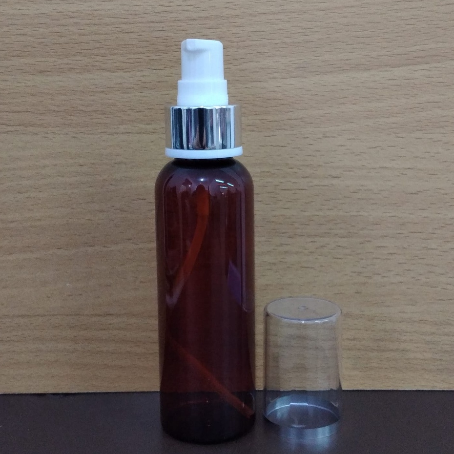 Botol Plastik PET 100ml BR Coklat Amber Tutup Pump Treatment Full Cap Neck