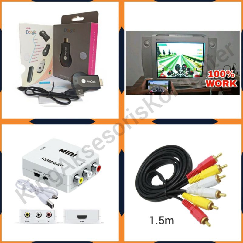 [COD] PAKET LENGKAP ANYCAST MIRRORING DARI HP KE TV TABUNG / ANYCASH DONGEL MIRACAST WIFI / PENGHUBUNG HP KE TV
