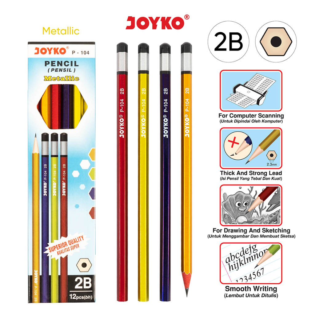 Pencil Pensil Joyko P-104 2B Metallic 1 BOX 12 PCS
