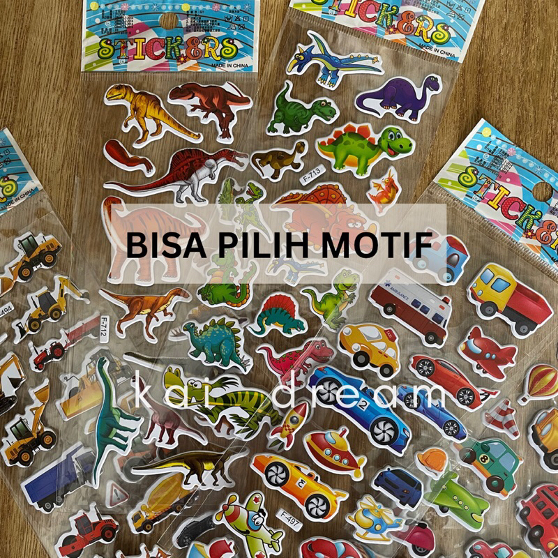 

(Pilih Motif) STICKER TIMBUL ANAK MAINAN STICKER TRANSPORTASI DINOSAURUS ANAK