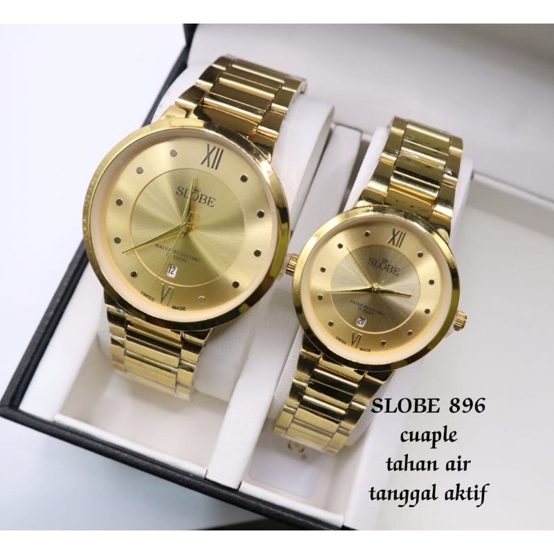 Jam Tangan Couple Original SLOBE9E /Jam Tangan Pasangan Anti Air Free Bok