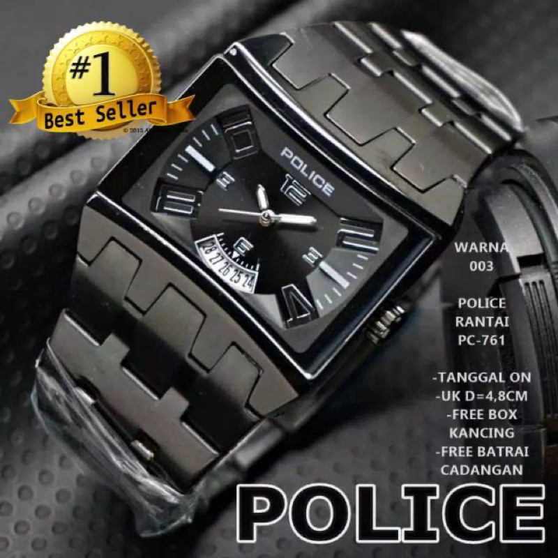 (Grosir)Jam Tangan Pria Fashion Polisi Kota Tanggal Aktif Strap Rantai/Stell(Terima Cod)