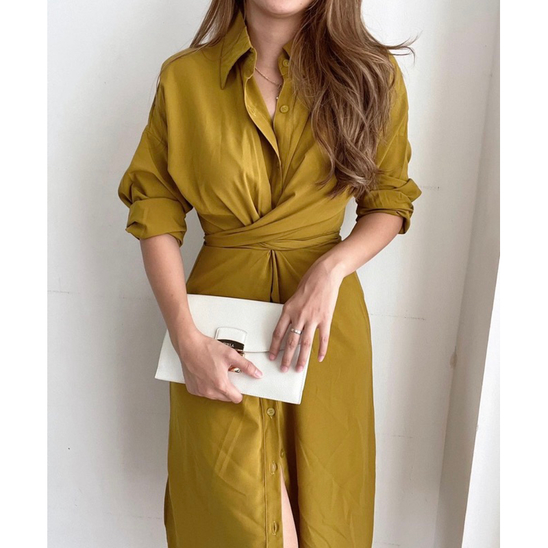 DRESS ELLENA SIMPLE POLOS PREMIUM ALA KOREA EC 9267 / DRESS MIDI LENGAN PANJANG SIMPLE POLOS / DRESS