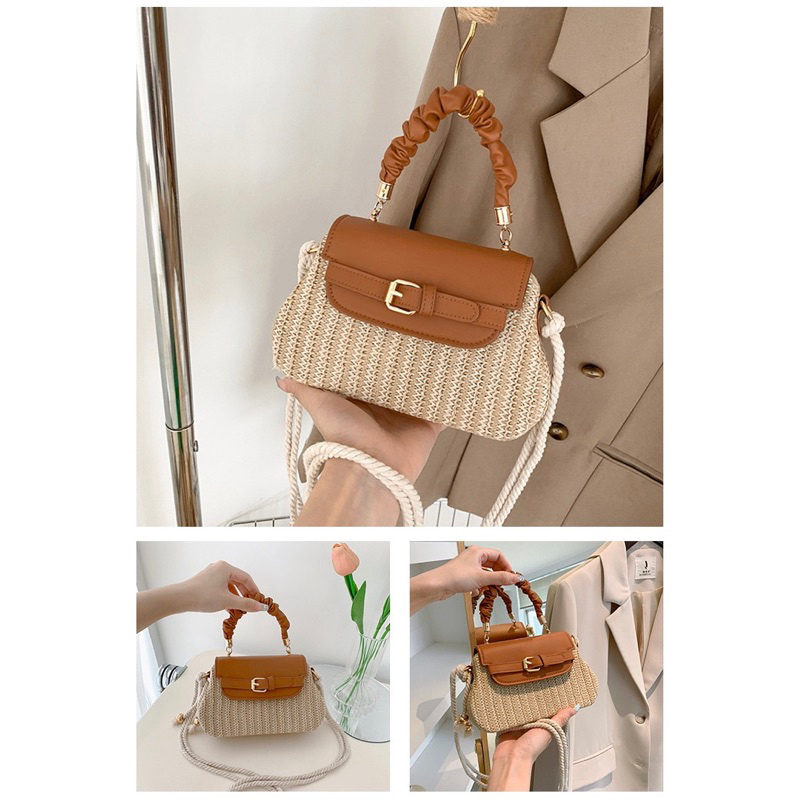 Tas Selempang Wanita Tas Cewek Mini Slingbag Handbag Straw Bag BX 8217