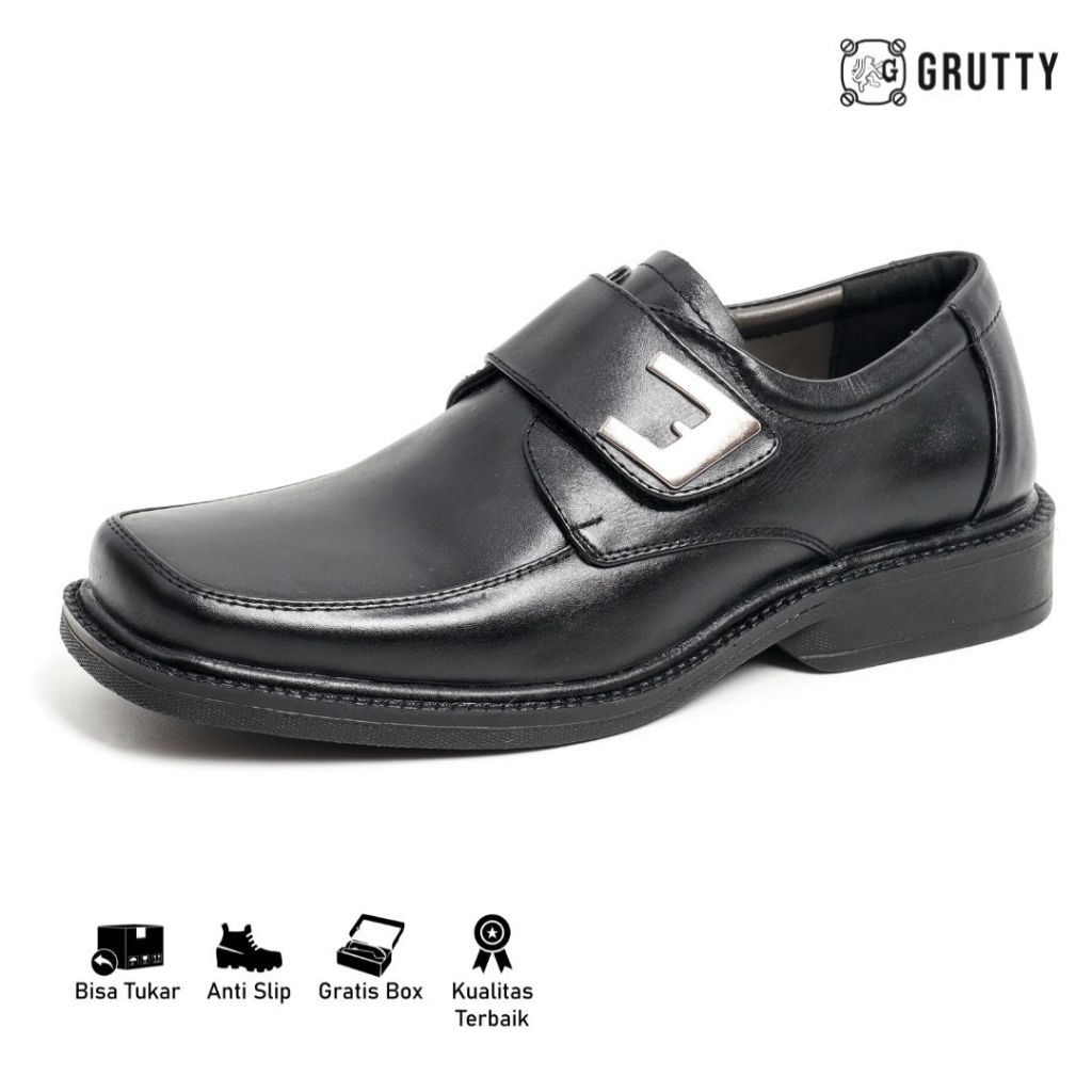 Sepatu Pria pantofel formal Model Velcro Kulit Asli Grutty DC009