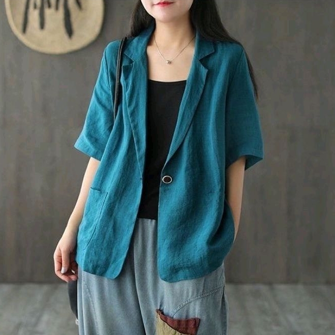 Hanjoo Blazer Wanita Linen Premium Korean Style OOTD