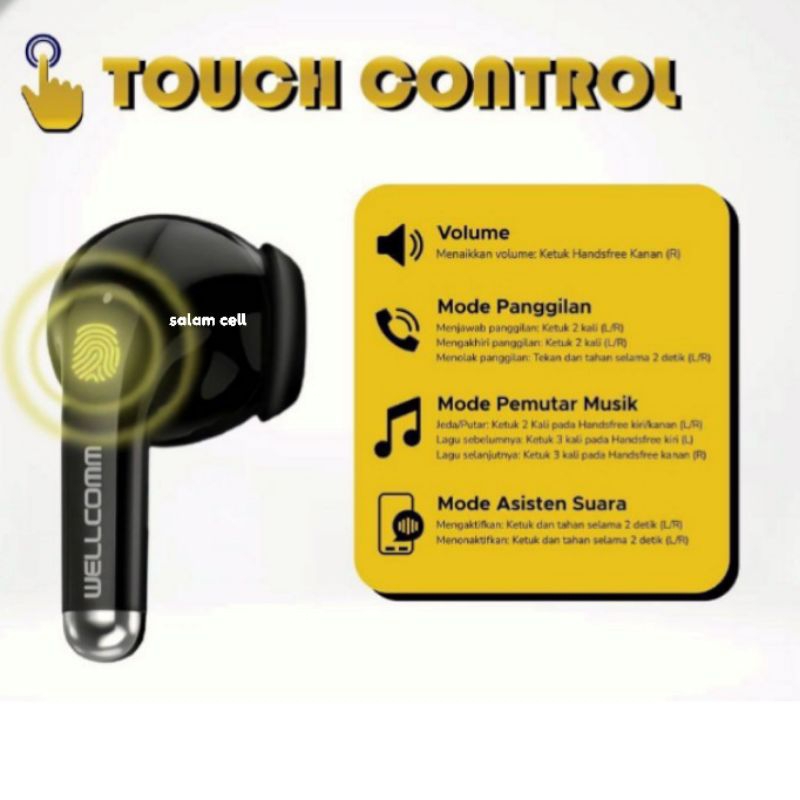 Headset Bluetooth TWS Wellcomm W01 Bluetoot V5.1 Playtime 28jam Original Garansi Resmi