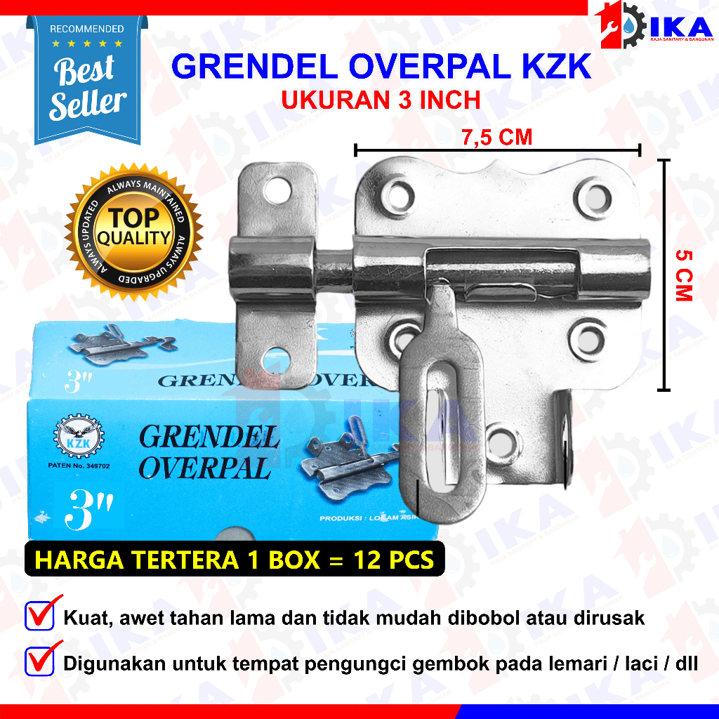 GRENDEL GUDANG KZK 2 &quot; NK/Grendel 2 3/4&quot;  ( HARGA 1 LUSIN )Slot Selot Pintu Jendela Kunci Gerendel Pintu Gudang KZK/SLOT SELOT JENDELA