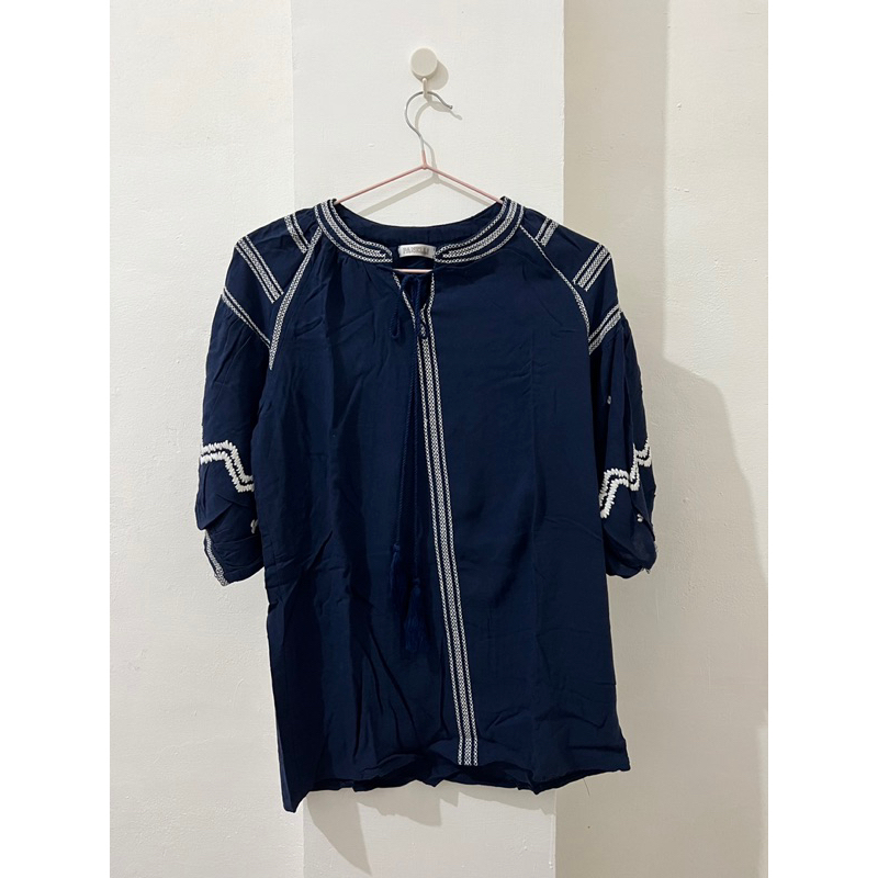 [Preloved] Panelli Aztec Navy Blouse Embroidery Boho