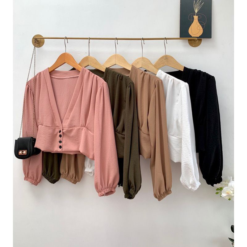 WOW-NB-Nabila Atasan Kancing //Atasan Crinkle Airflow//Blouse Wanita//Atasan Crop