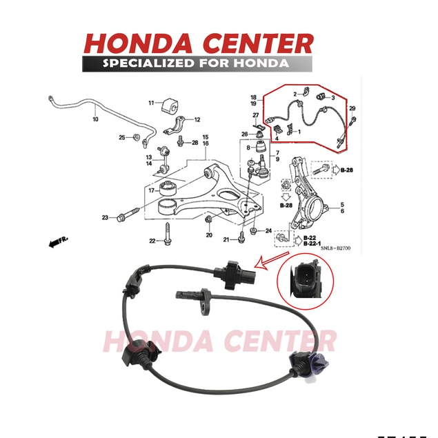 sensor kabel abs rem depan kiri honda civic fd fd1 fd2 2006 2007 2008 2009 2010 2011