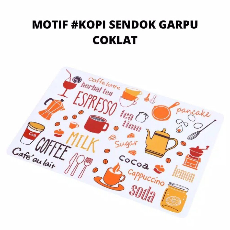 (SerbaSerbi)Alas Piring Gelas Meja Makan Pvc Anti Panas Placemats /Tatakan Piring Gelas Anti Air Motif Kopi Sendok Garpu -Terlaris