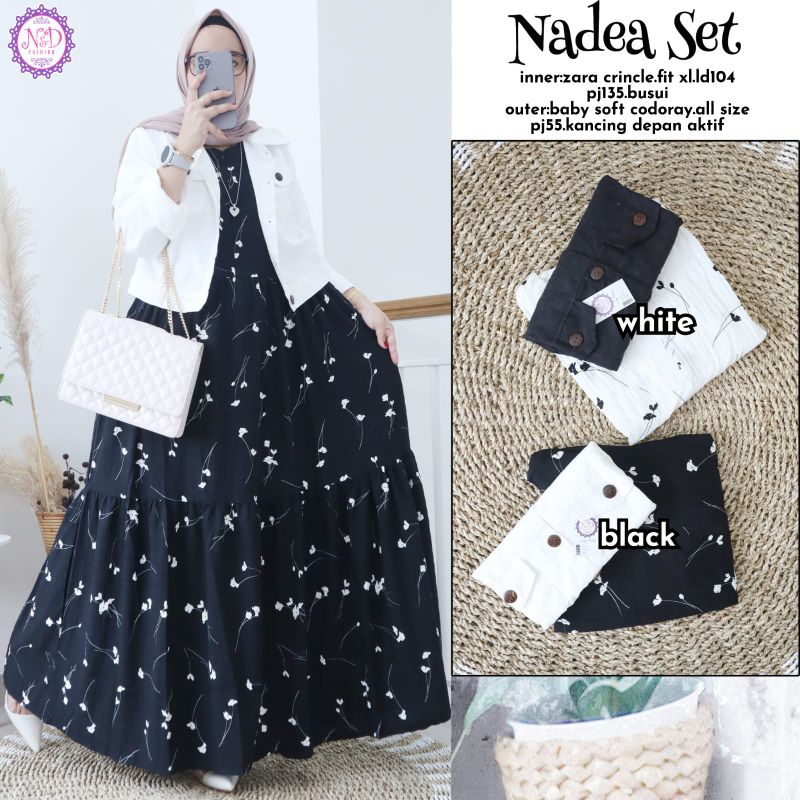 Baju Setelan Wanita Terbaru Nadea Set Jumbo Setelan Outer Rompi Baju Muslim Wanita Busui Kancing Akt