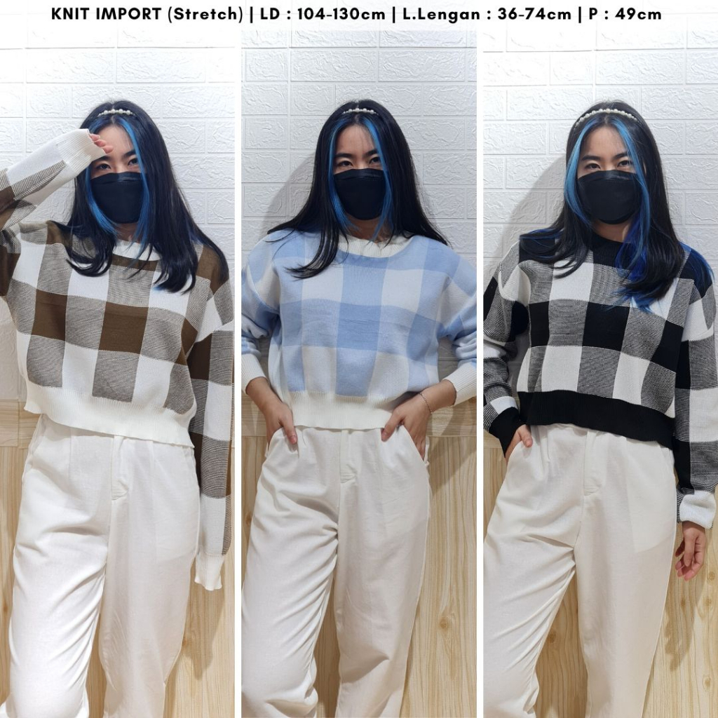 4738 sissela plaid knit import sweater top long sleeves