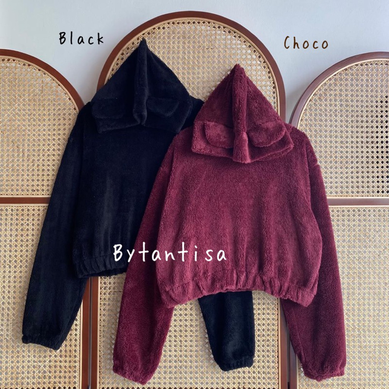 HOODIE KUPING BEAR BAHAN BULU LEMBUT