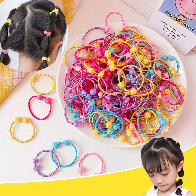 (ISI 50 PCS) Ikat Rambut Happy Girl / Anak Bayi Perempuan Karet Kunciran Kuncir Rambut Kualitas Impor Murah Lucu Mainan Kiosbalitaaprillia