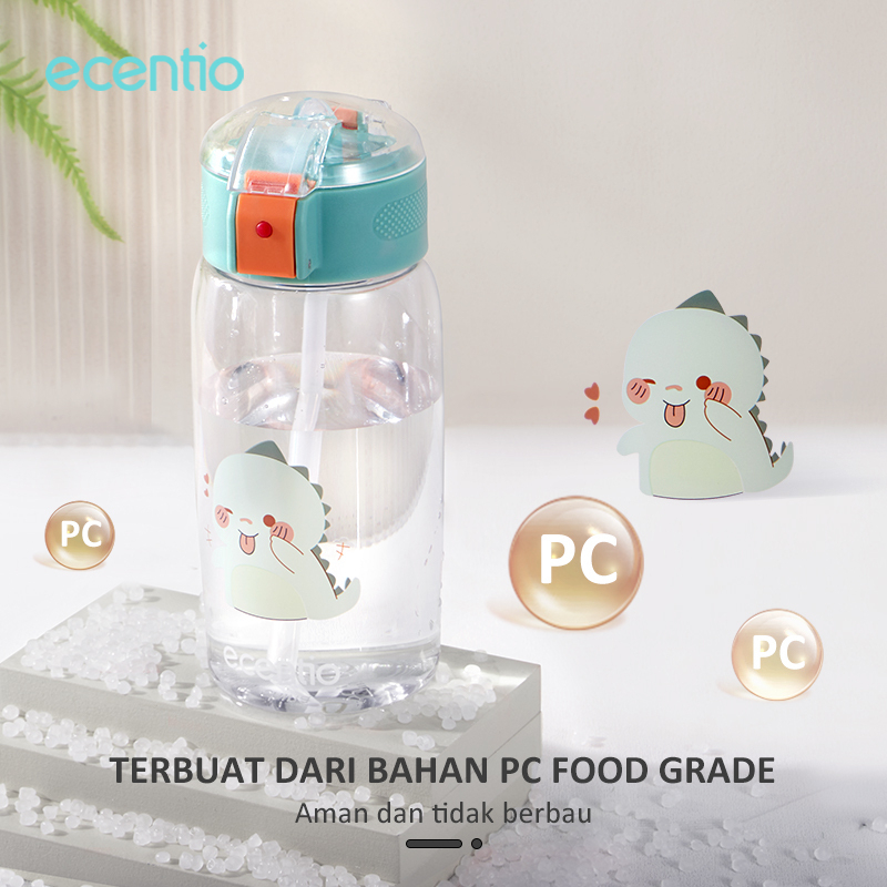 ecentio Botol Minum Anak Free Sticker Silikon Sedotan Karakter Tumbler Lucu Botol Air Minum BPA Free 500ml