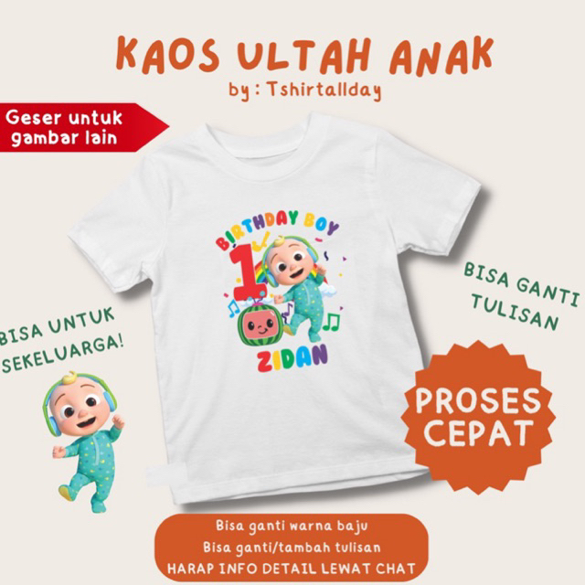 Atasan Kaos Anak Acara Ulang Tahun Ultah Couple Keluarga Family Custom COCOMELON