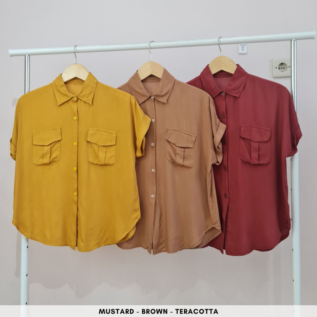 ready 3853 irene button pocket shirt polos kemeja kerja busui friendly