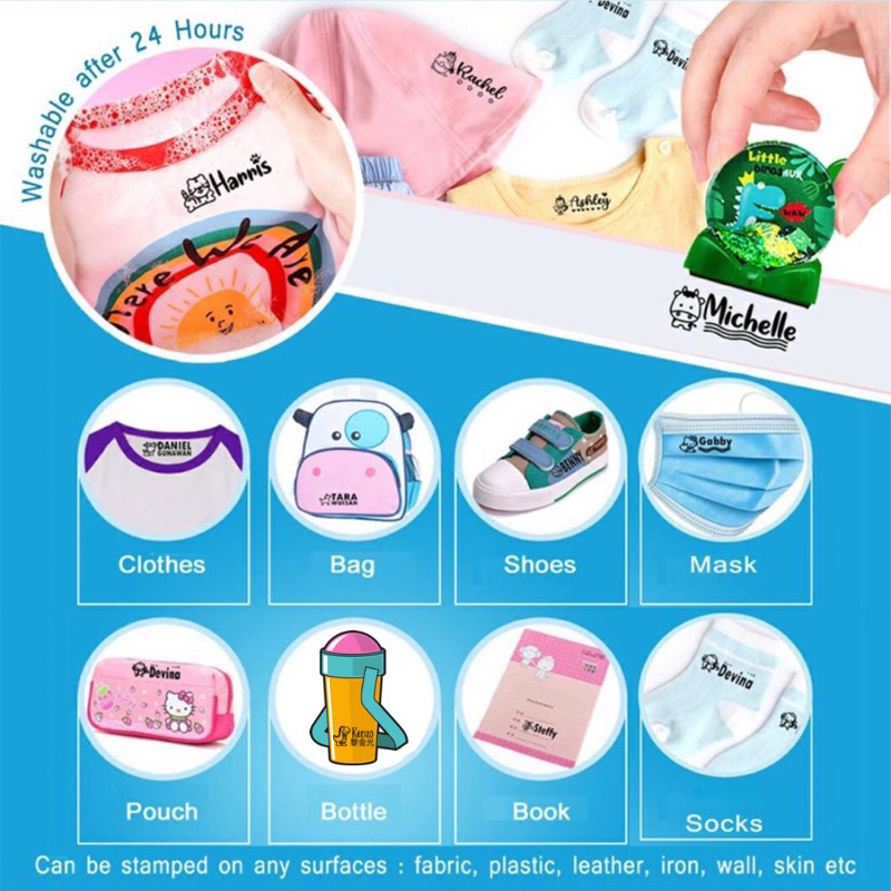 

NixNox Stempel Ajaib/Magic Stamp Import Nama Anak/Logo/Usaha/Tanda Tangan Waterproof Custom Murah