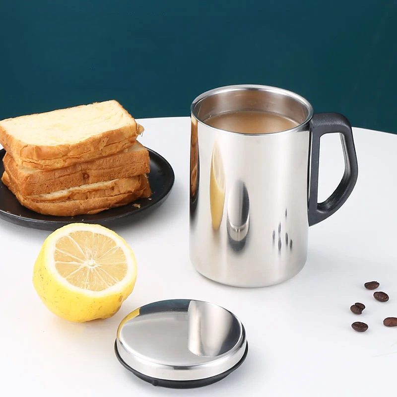 Mug Cangkir Kopi dengan Tutup Kantor Termos Mug dengan Pegangan Stainless Steel 500ml