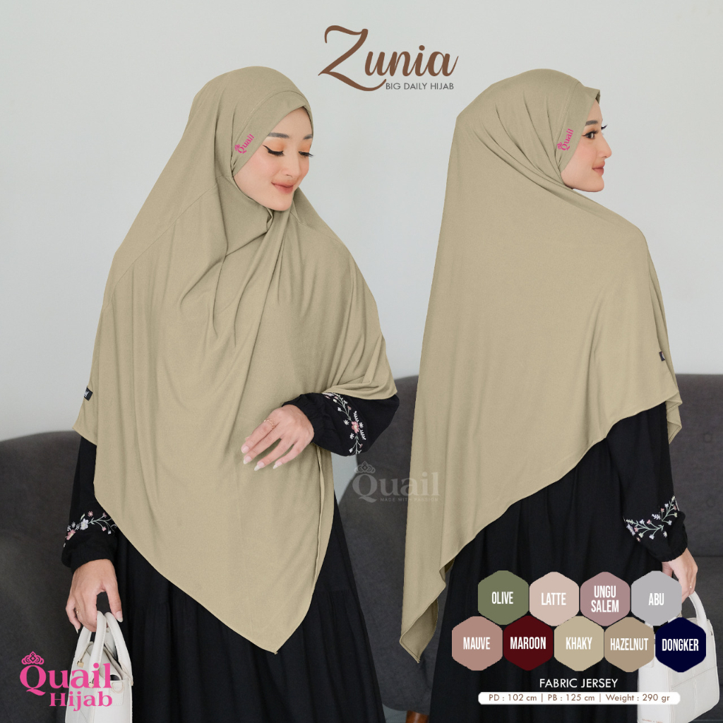 ZUNIA Casual Daily Hijab by Quail Hijab Bahan Jersey Ori Murah