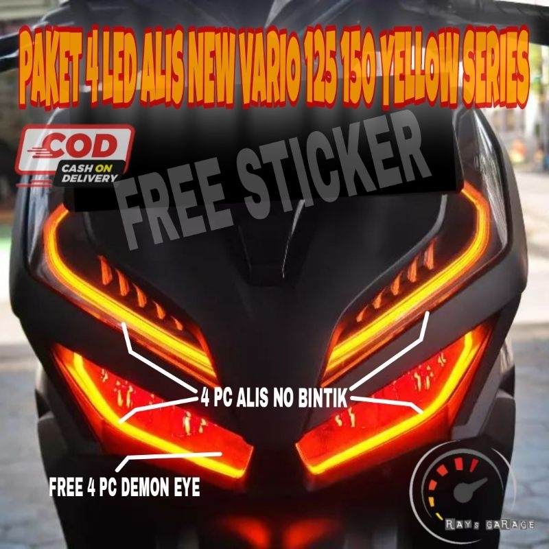 YELLOW SERIES lampu alis lampu led alis new vario 125 150 tanpa bintik led bonus 4 demon eye