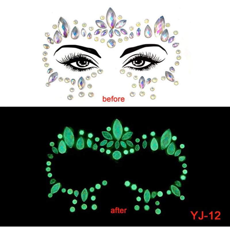 Face Sticker Glow in The Dark Diamond Bling Makeup Party DWP Kpop Rave Festival 01