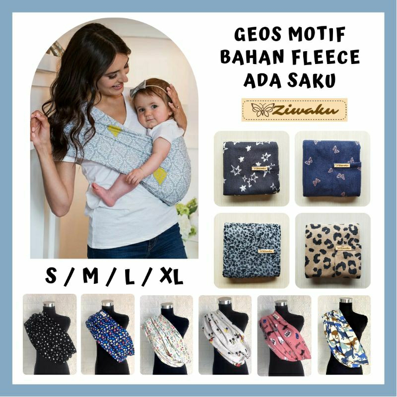 Geos Gendongan Bayi Ziwaku FULL MOTIF (part 1) Baby Sling bahan Fleece