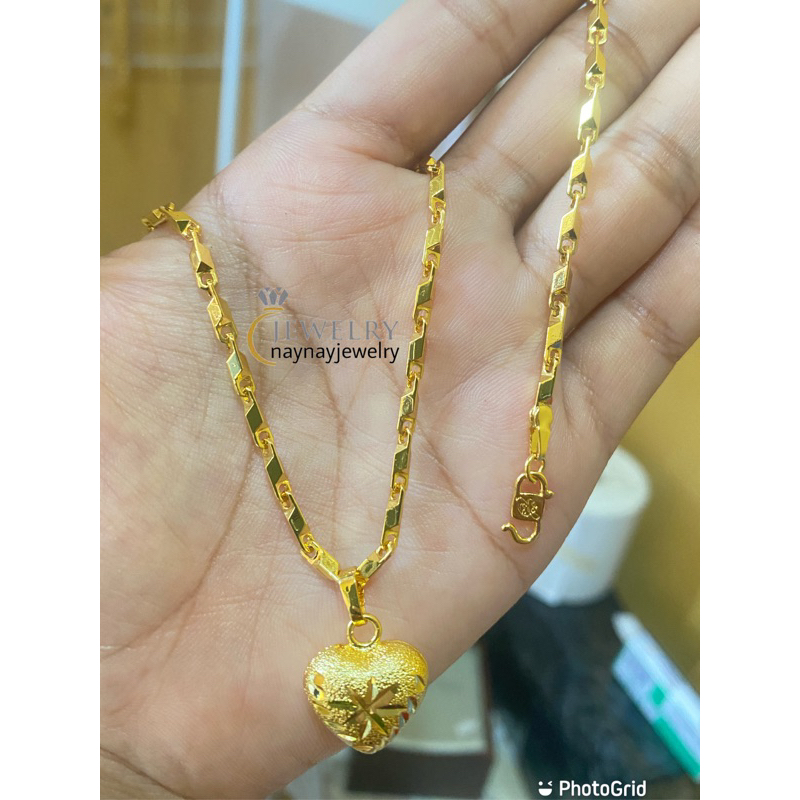 Kalung koin balok love pasir / warna 24k uk 45 cm