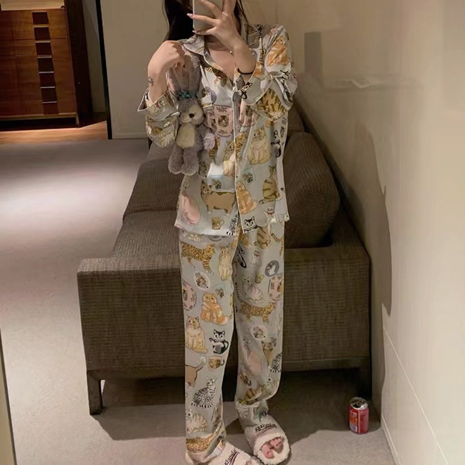 2023 New Cute Wind Long -sleeved Cardigan+Set Piyama Piyama/Bisa Mengenakan Pakaian Rumah