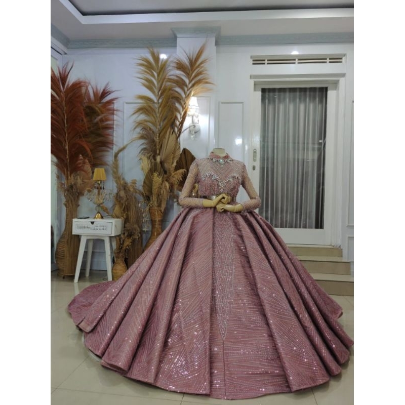 TERLARIS GAUN  BARBY WEDDING CANTIK BAHAN PREMIUM FUL PAYET/GAUN WEDDING MODEREN/BAJU PENGANTIN BARU