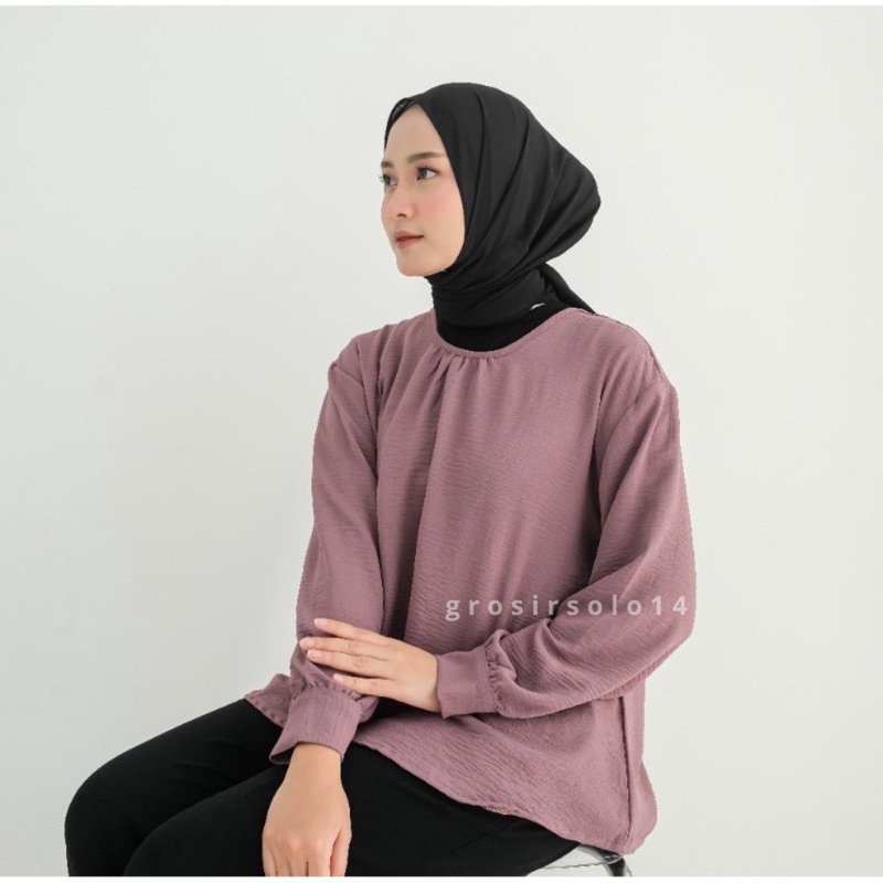 Blouse Wanita Septha Bahan Crinkle Airflow L XL LD 100 110 Atasan Wanita Lengan Panjang Balon OOTD Remaja Dewasa 2022