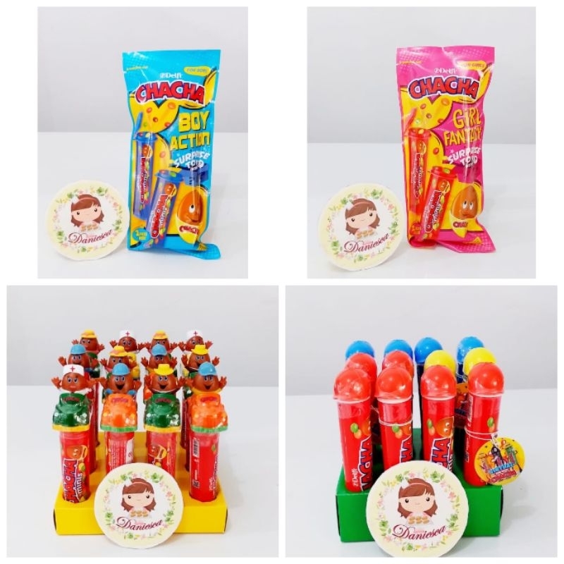 

.Delfi Cha Cha minis surprise , tube , novelties delfi coklat warna warni dengan mainan ( ds bgr )