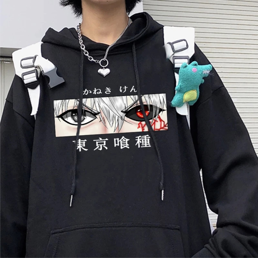 Anime Tokyo Ghoul Kaneki Ken Eye Manga Harajuku Sweater Hoodie Kekinian Size M-L-XL-XXL Bisa Bayar Ditempat COD