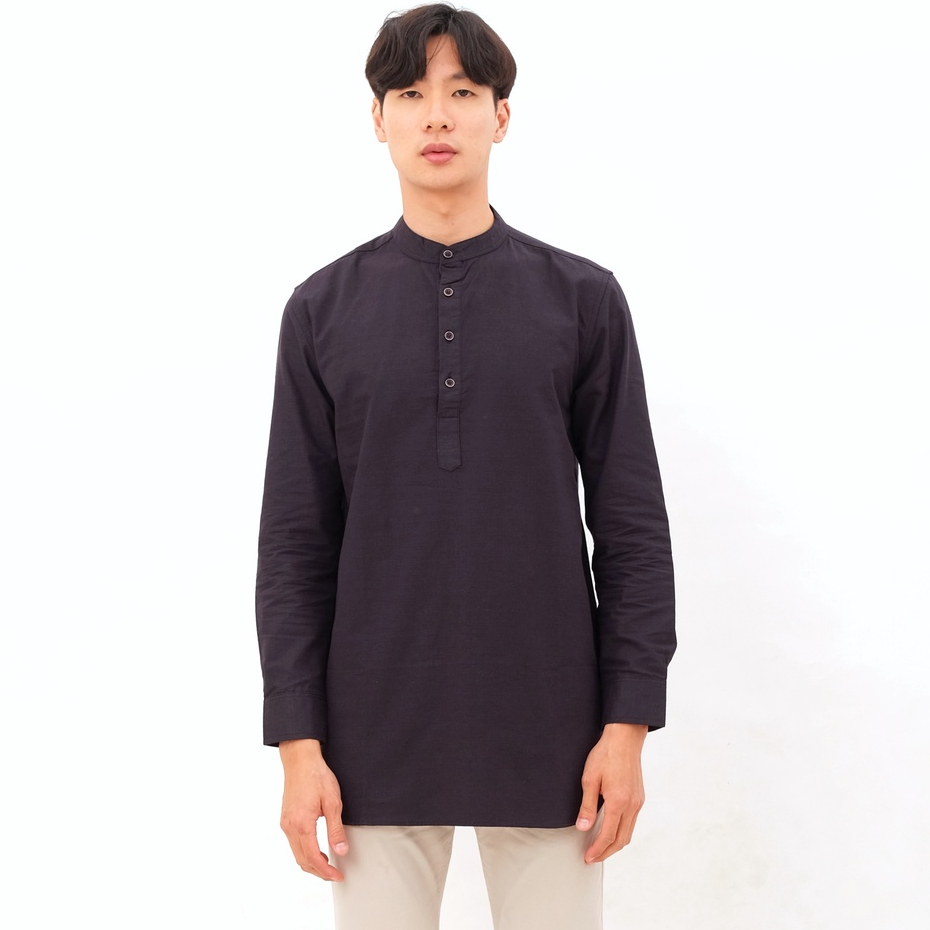 SANVANINA F-02A Long Kurta Sultan Black | Kemeja Kurta Sultan Lengan Panjang Hitam