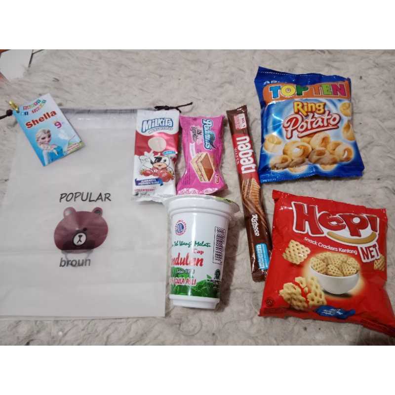 

paket snack pouch serut viral ultah, khitan, syukuran, hampers lebaran, natal, imlek, dll murah berkualitas